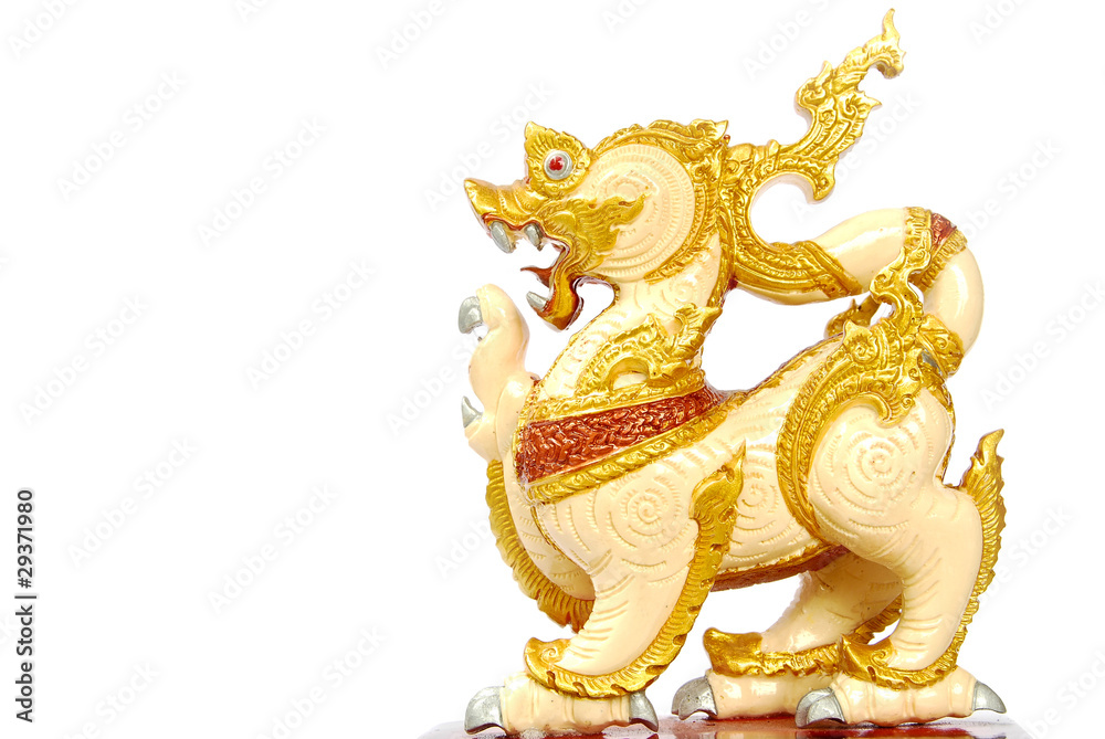 Golden Lion statue isolated