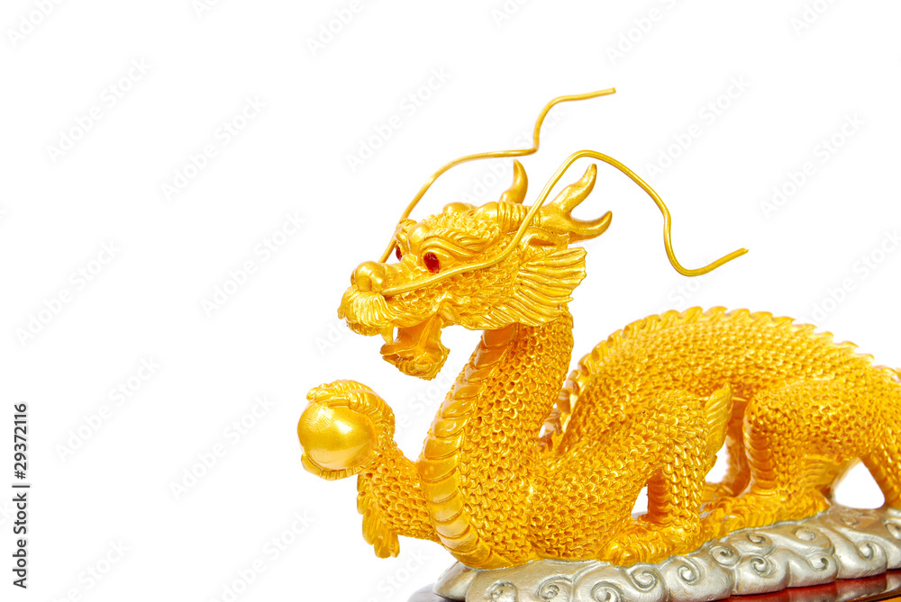 Fototapeta premium Golden dragon statue isolated