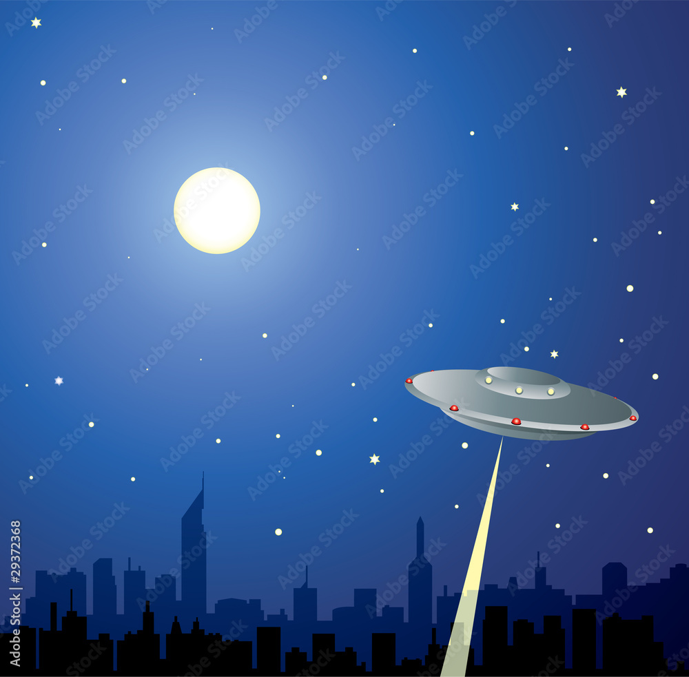 vector illustration of ufo over a city searching for people vector illustration of ufo over a city searching for people