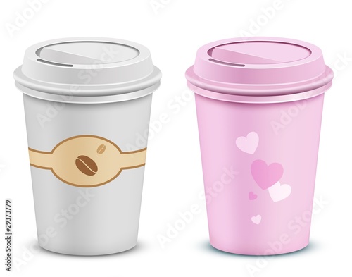 Coffee cups with heart shapes. Valentine's pink coffe cup.