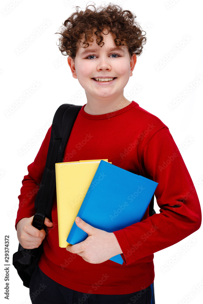 Young boy holding books isolated on white background Young boy holding books isolated on white background