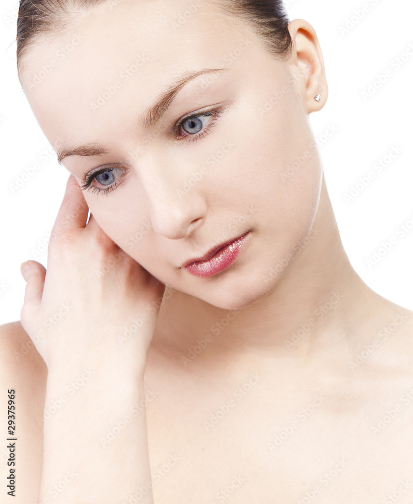 Young beautiful woman with depression, isolated