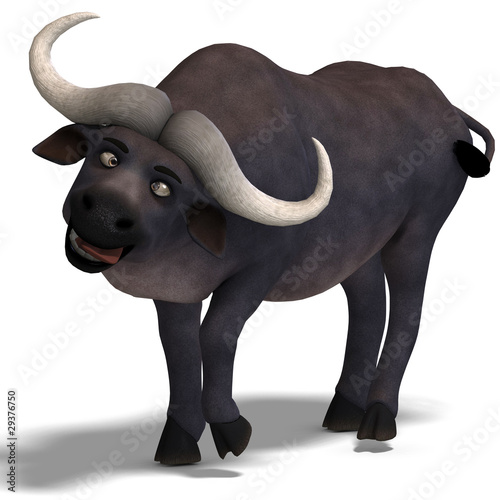 very cute and funny cartoon buffalo. 3D rendering with clipping photo