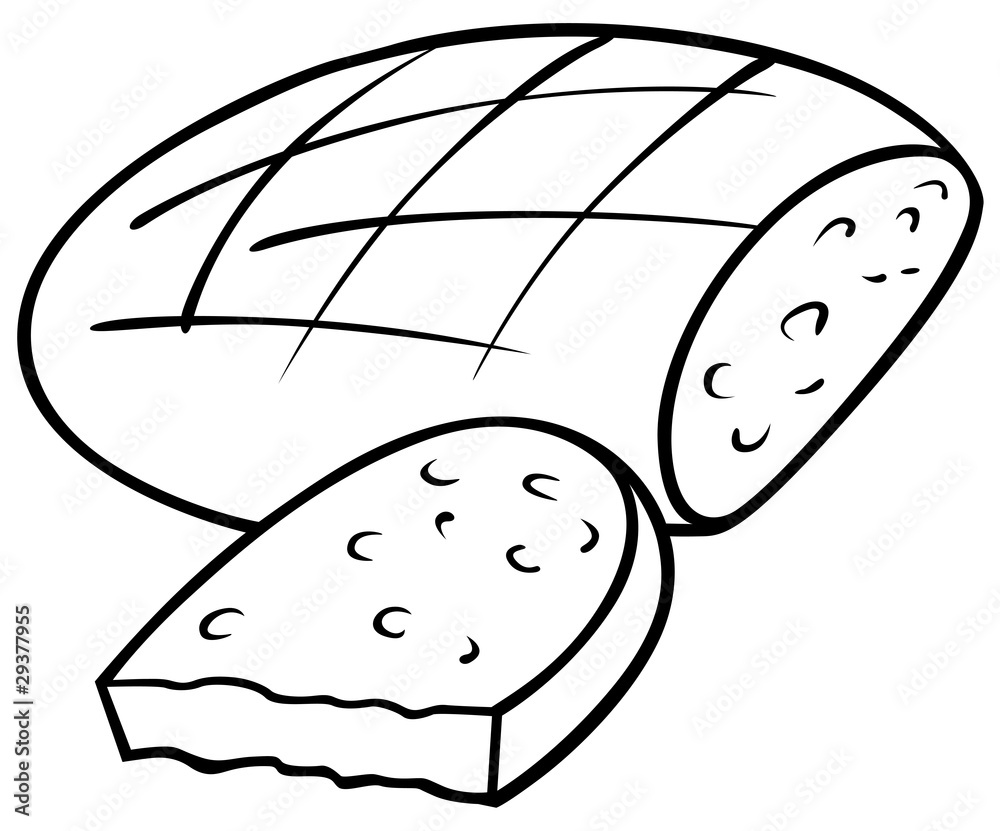 Loaf of Bread - Black and White Cartoon illustration Stock Illustration ...