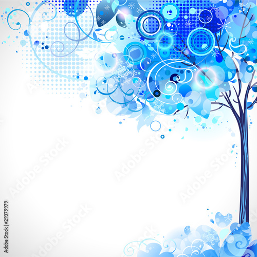 winter composition with blue snow tree