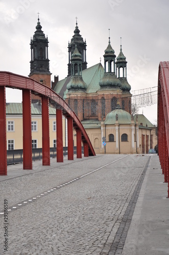 Jordan bridge and cathedral in Poznan, Poland