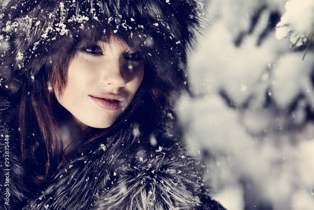 beautiful female in luxurious fur head cloth looking beautiful female in luxurious fur head cloth looking