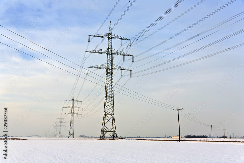 electrical tower in wintertime electrical tower in wintertime