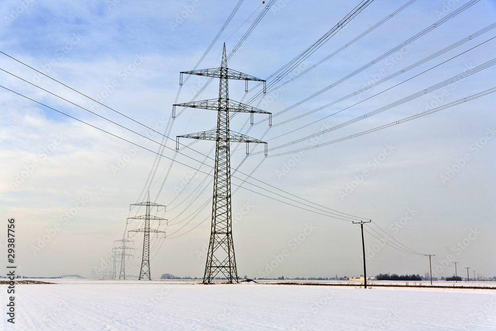 electrical tower in wintertime