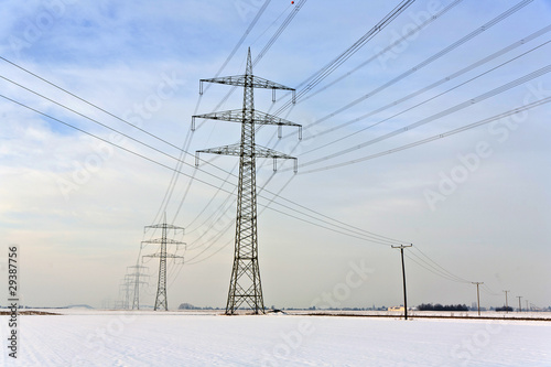 electrical tower in wintertime