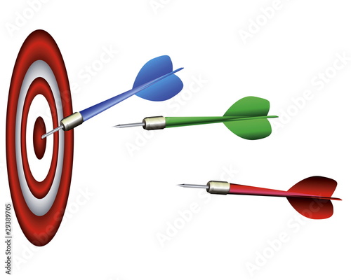 Multi-colored darts of a darts with a target