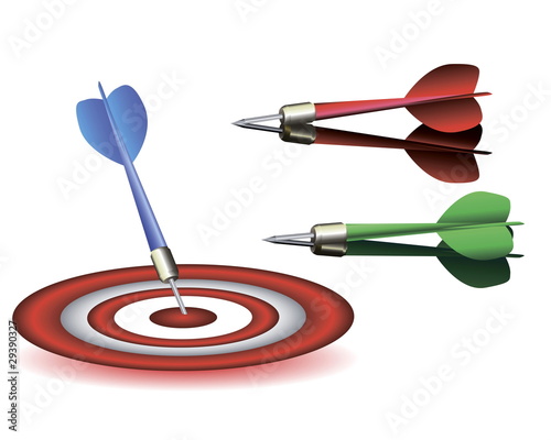 Multi-colored darts of a darts with a target