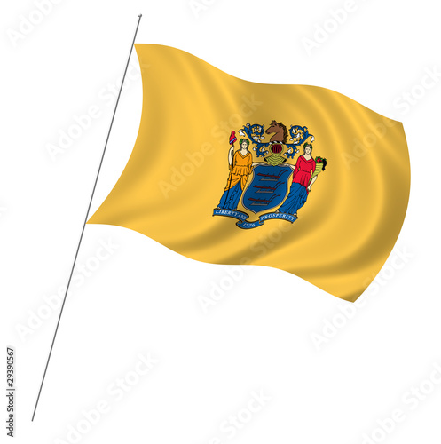 Flag of New Jersey with pole flag waving over white background