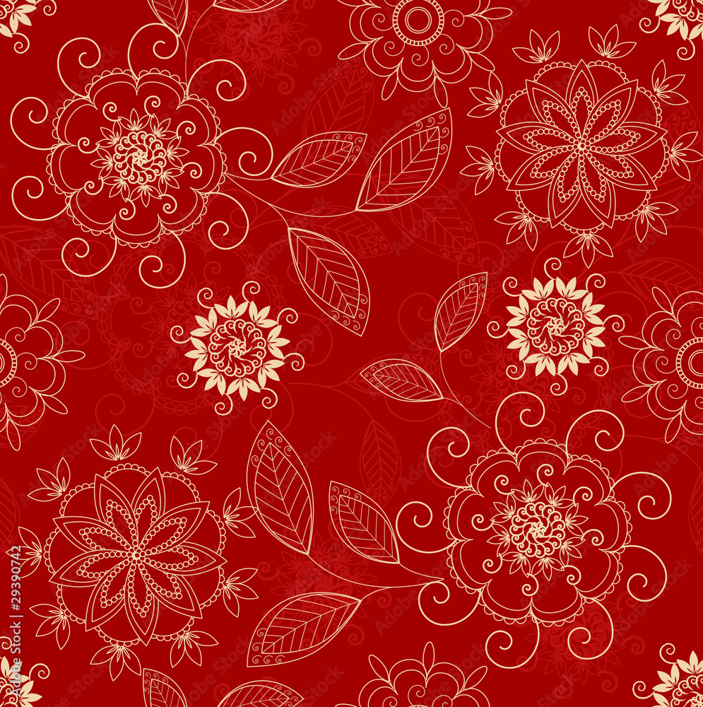 Red floral seamless pattern Red floral seamless pattern