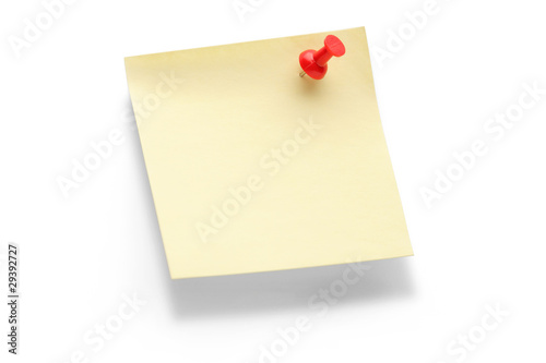 Yellow paper note with push pin