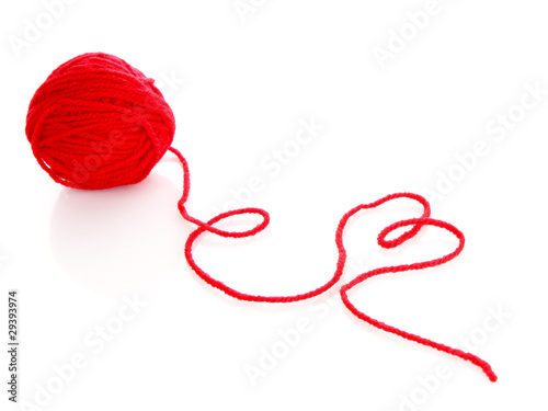 Red ball of woollen red thread isolated on white