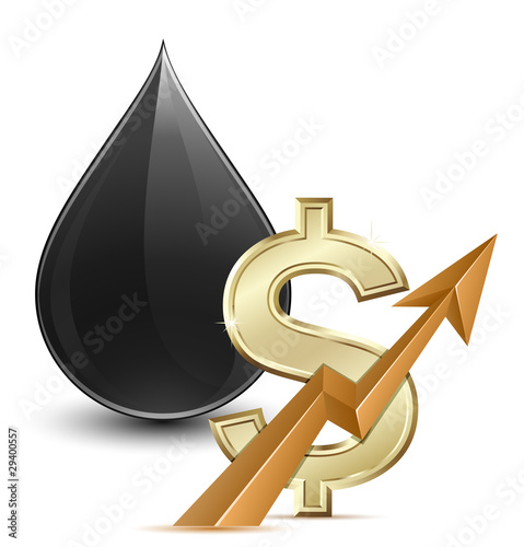 Oil price. Crude oil and dollar sign with arrow