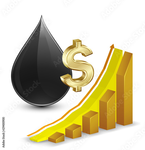 Crude oil price. Growth Chart with crude oil and dollar sign