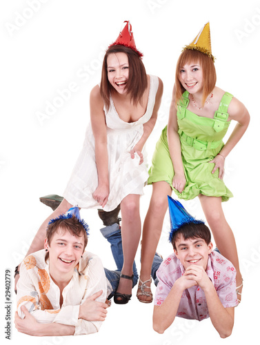 Group of teenager in party hat.