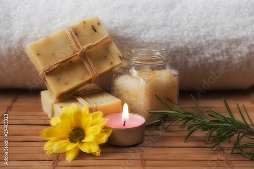 Closeup of Raw Soap and Natural Peeling Cream