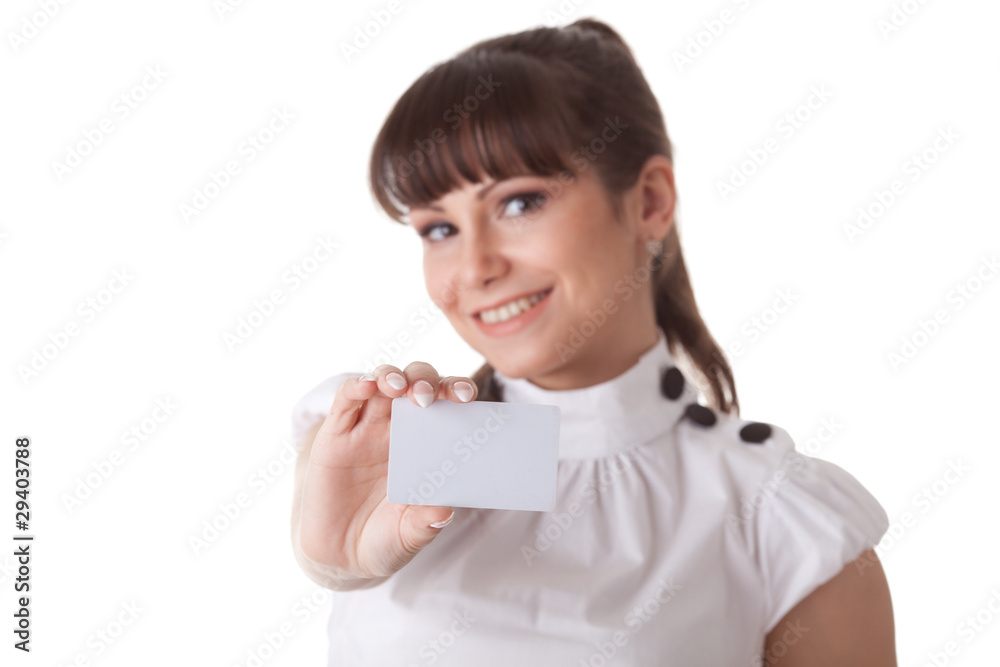 Businesswoman with blank business card Businesswoman with blank business card