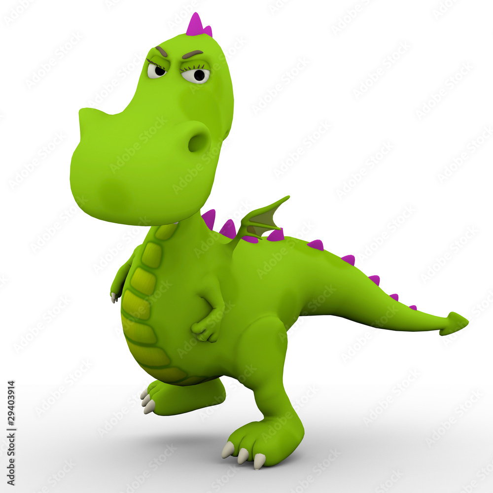 Fototapeta premium dino baby green dragon in a bad mood