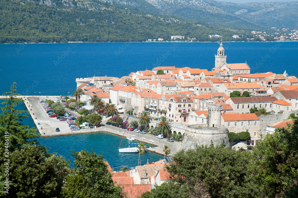 Korcula - panorama. Croatia, Dalmatia region, Europe.