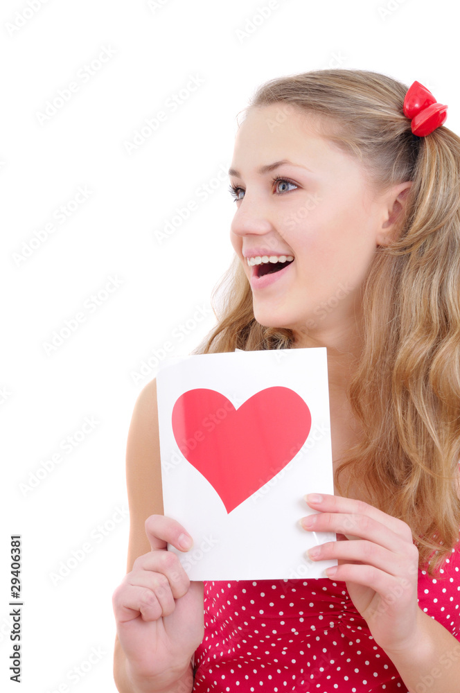 happy teenage girl with a valentine card happy teenage girl with a valentine card