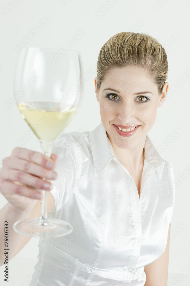 portrait of young woman with a glass of white wine portrait of young woman with a glass of white wine