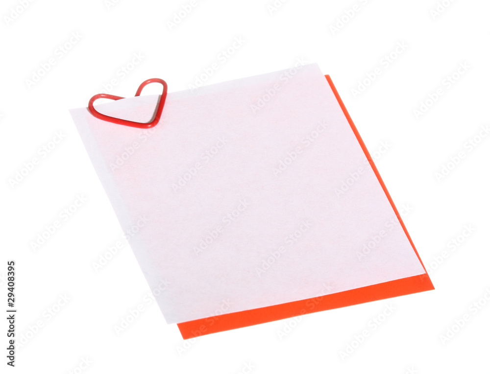 Valentine card with heart-shaped red clip; copyspace Valentine card with heart-shaped red clip; copyspace