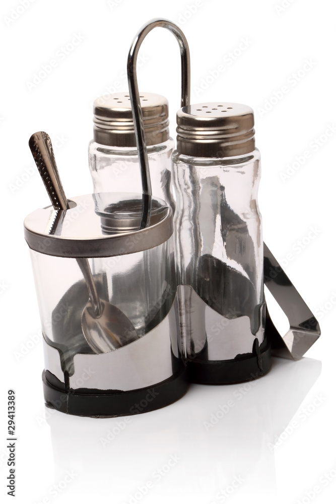 Three empty shakers containing Three empty shakers containing