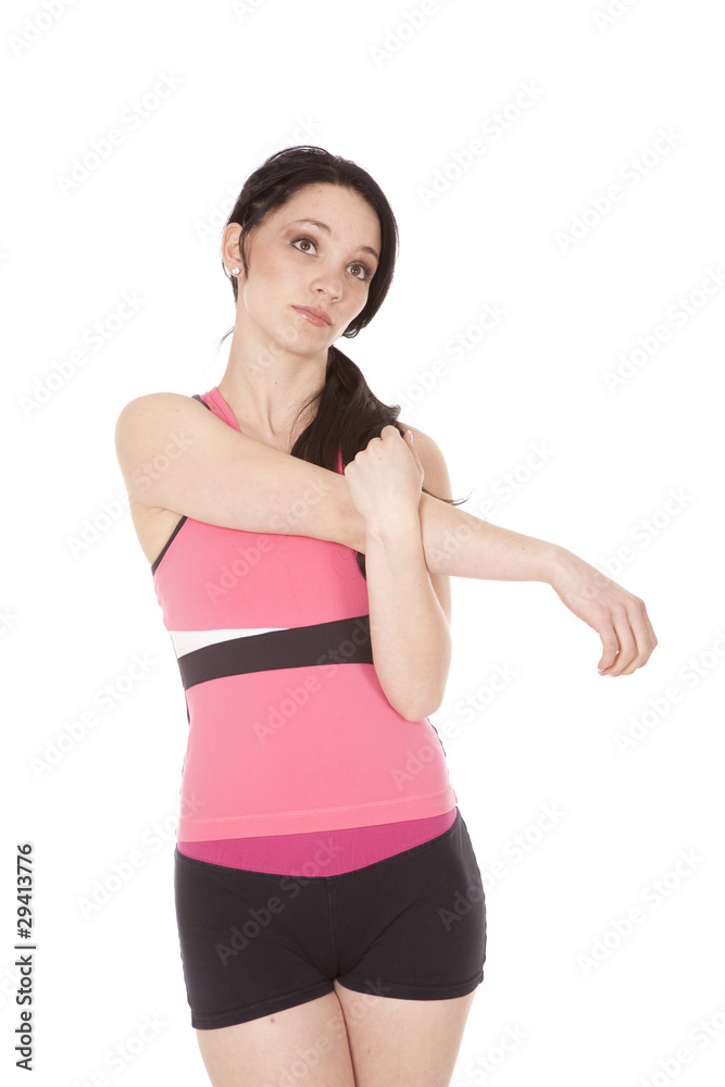 Woman in pink fitness stretching Woman in pink fitness stretching