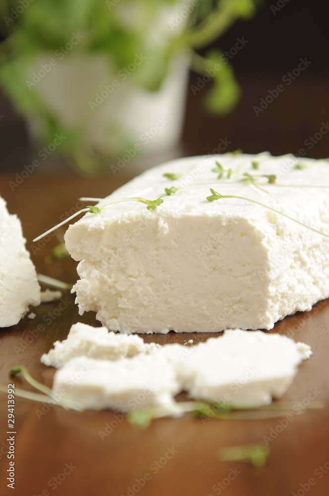 White cheese and watercress