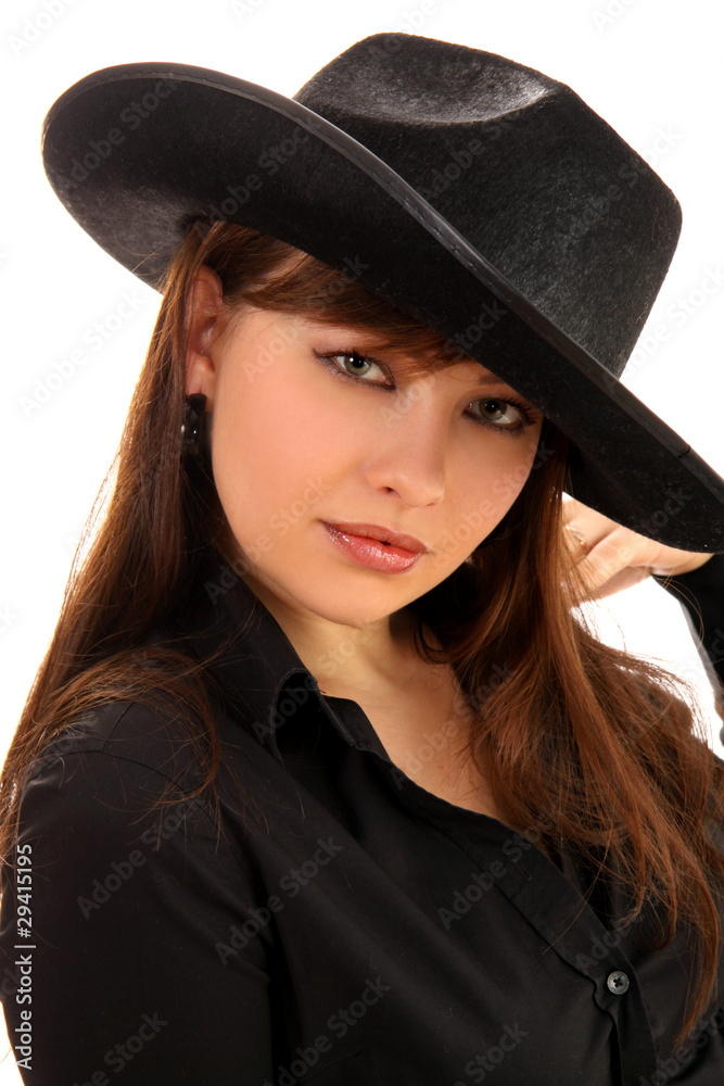 woman with a cowboy's, man's hat. woman with a cowboy's, man's hat.