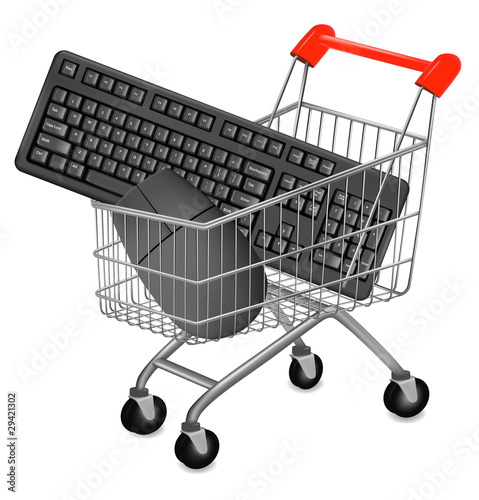 Shopping Cart, mouse and keyboard. vector
