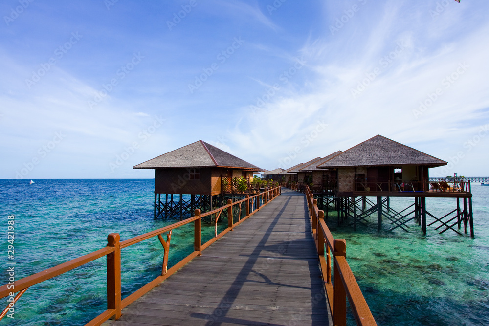 Floating resort in Mabul Island with beautiful sea Floating resort in Mabul Island with beautiful sea