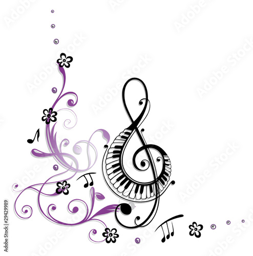 Noten, Notenschlüssel, Musiknoten, Musik, Ranke, Blumen