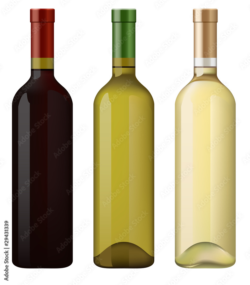 Red, Green and White wine bottles. Red, Green and White wine bottles.