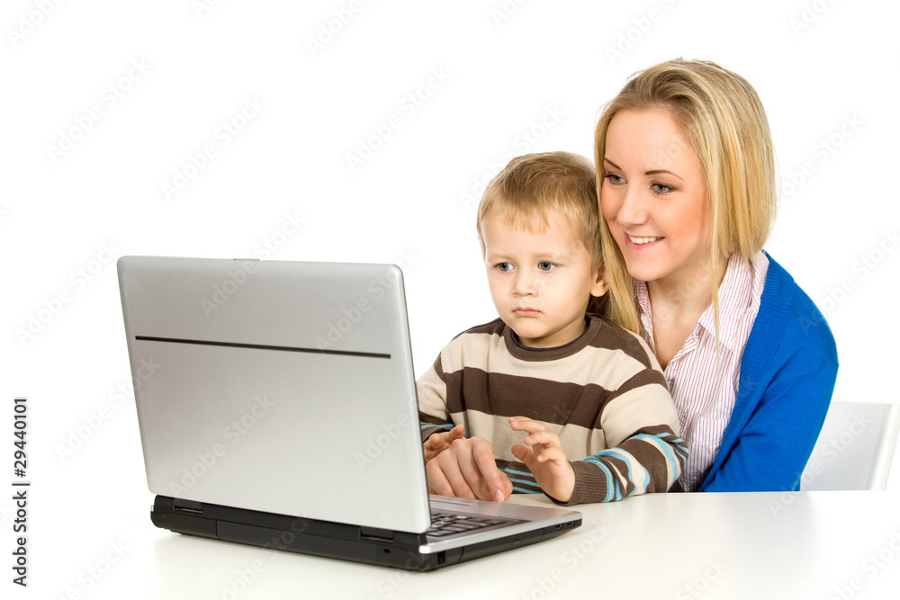 Mother and Son Using Laptop