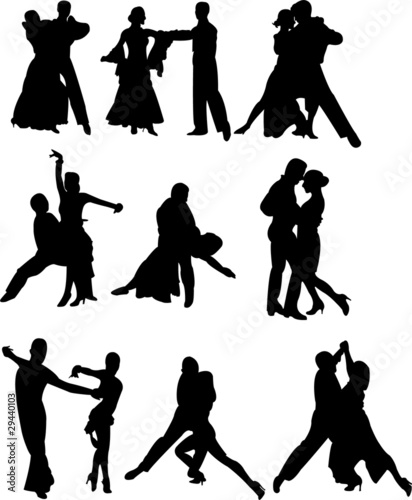 collection of dancing people silhouettes - vector