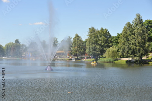 lake with fountain