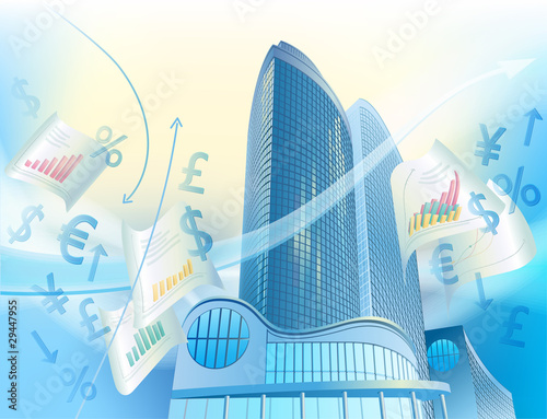 Business background with modern city buildings