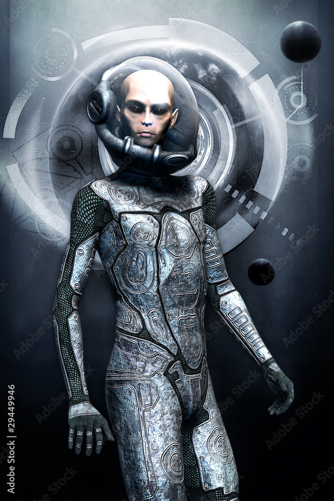Naklejka premium alien grey in sacesuit