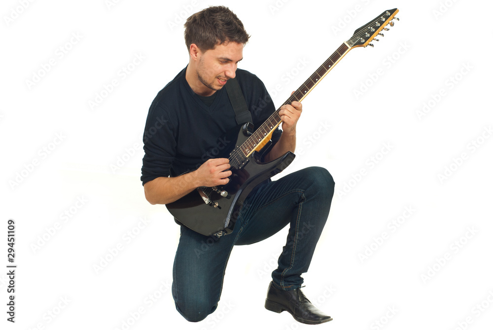 Casual man with electronic guitar Casual man with electronic guitar
