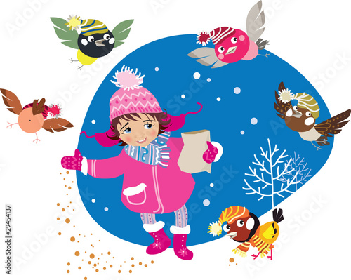 Girl feeding birds
