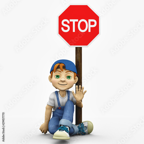 cartoon boy - stop sign photo