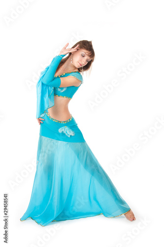 Belly Dancer in a blue stage costume