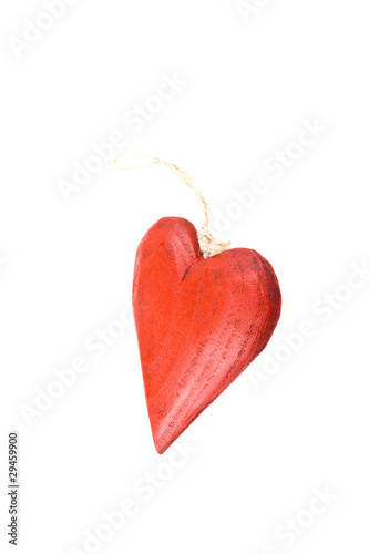 wooden red heart isolated