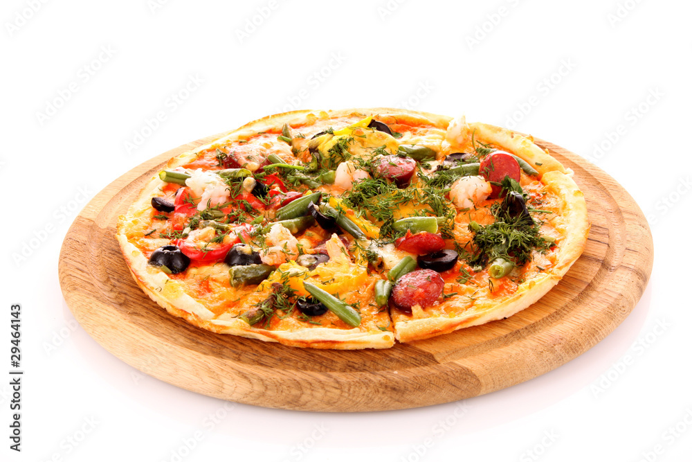 tasty Pizza with olives isolated on white