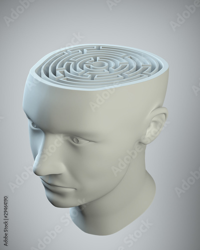 Male head with a labyrinth inside